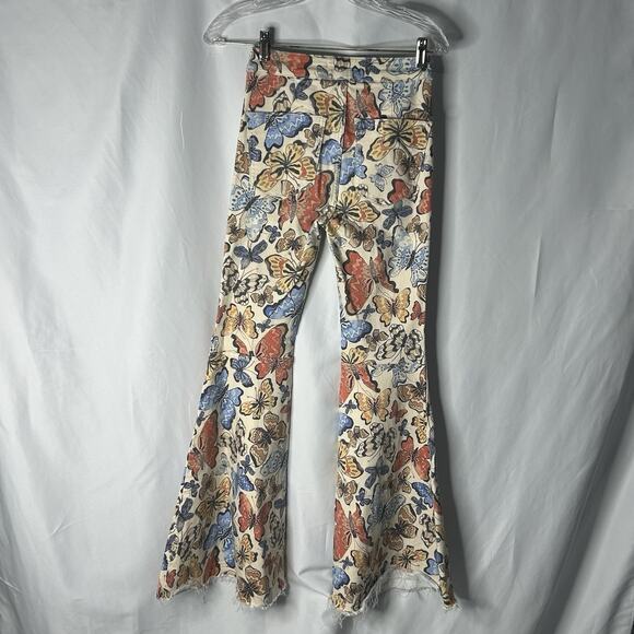 Free People Women Float On Flare Jeans Printed Butterflies Size 24 - Picture 4 of 16